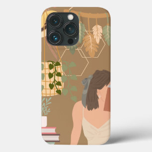 Brown Aesthetic Woman Reading Book iPhone 13 Pro Case