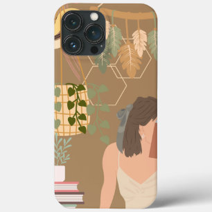 Brown Aesthetic Woman Reading Book iPhone 13 Pro Max Case