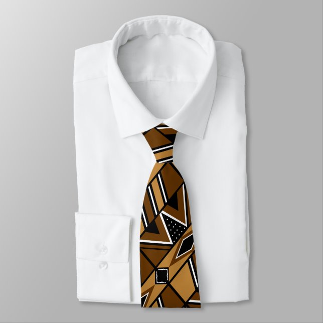 Brown African Bogolan Culturally Rich Neck Tie (Tied)