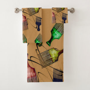 Brown Afro comb Bath Towel Set