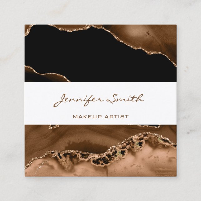 Brown Agate Abstract Square Business Card (Front)