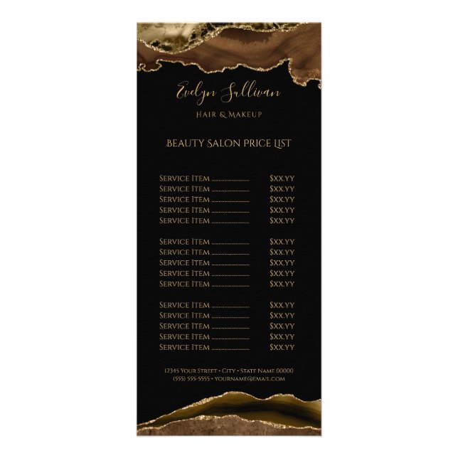 Brown agate on black price list rack card (Front)