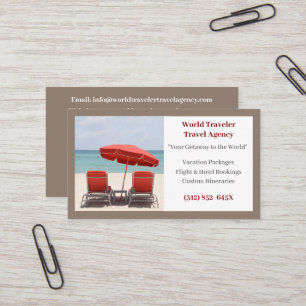 Brown Agent Travel Agency Red Beach Chairs Business Card
