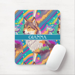 Brown Alaska Wolf Watercolor Colourful Personalise Mouse Mat