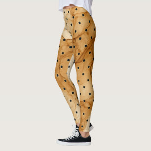 Brown Alcohol Ink Art with Black Polka Dots Leggings
