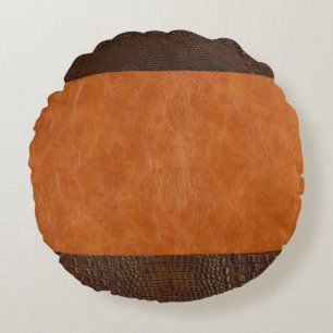 Brown Alligator and Carmel Vintage Leather Round Cushion