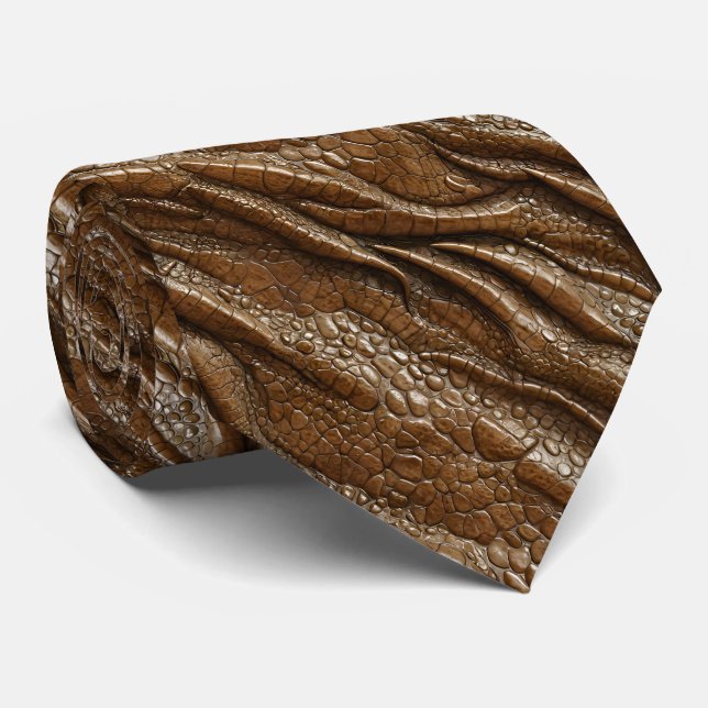 Brown Alligator Crocodile Dragon Snake Leather Tie (Rolled)