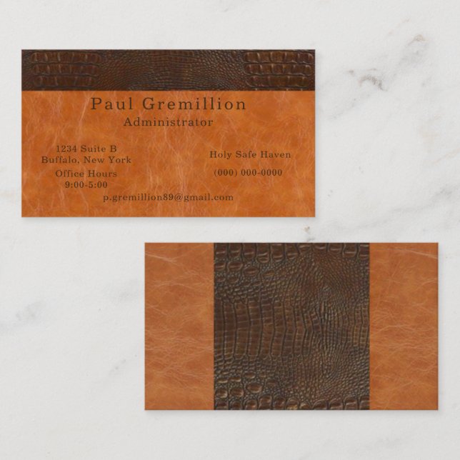 Brown Alligator Hide Carmel Leather Administrator  Business Card (Front/Back)