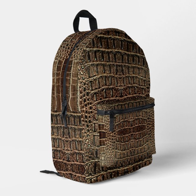 Brown Alligator Leather  Printed Backpack (Back Corner Left)