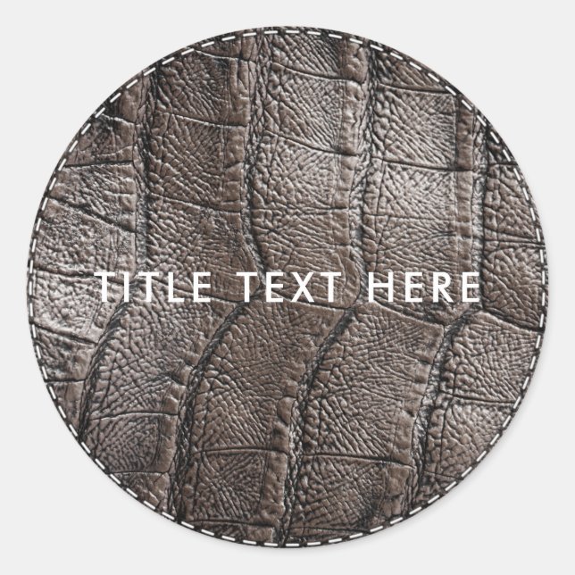 Brown Alligator Leather Texture & Stitching Classic Round Sticker (Front)