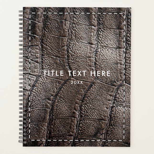 Brown Alligator Leather Texture & Stitching Planner (Front)