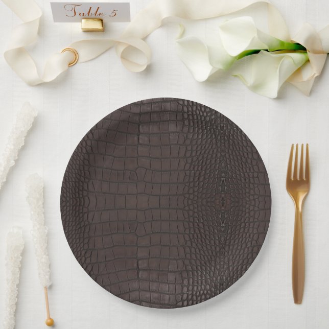 Brown Alligator Texture Print Paper Plate (Wedding)