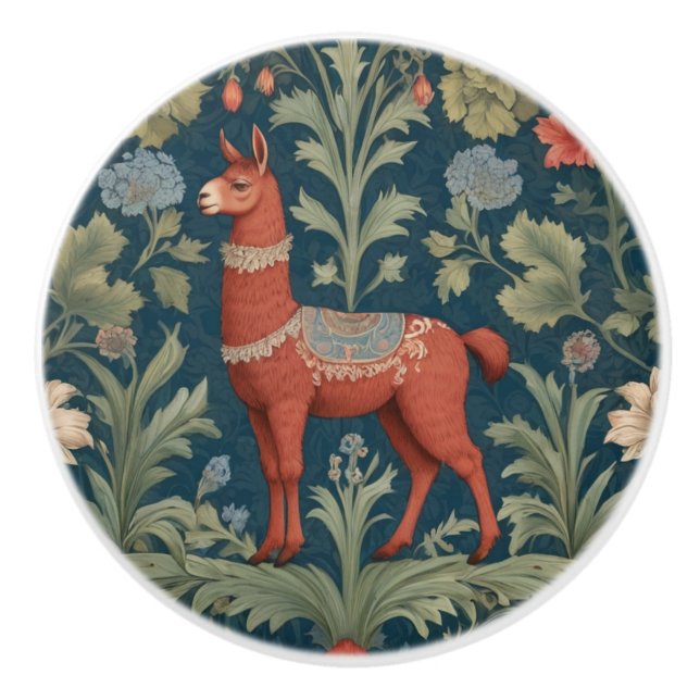 Brown Alpaca William Morris style Left Facing Ceramic Knob (Front)
