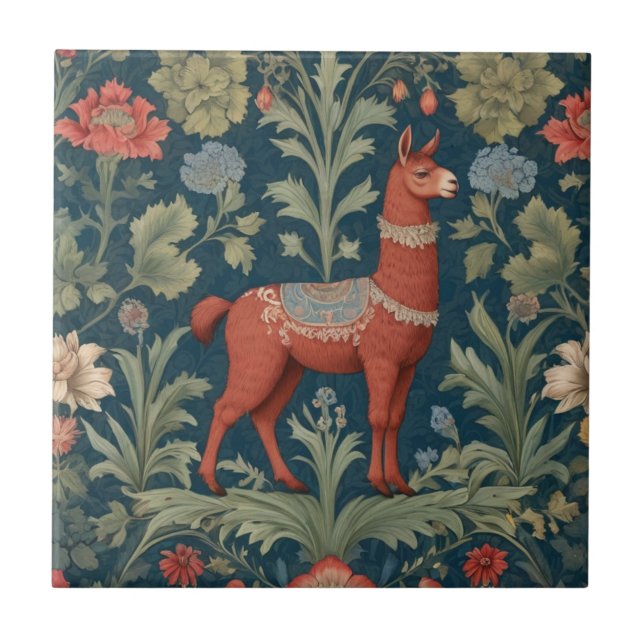 Brown Alpaca William Morris style Right Facing Tile (Front)