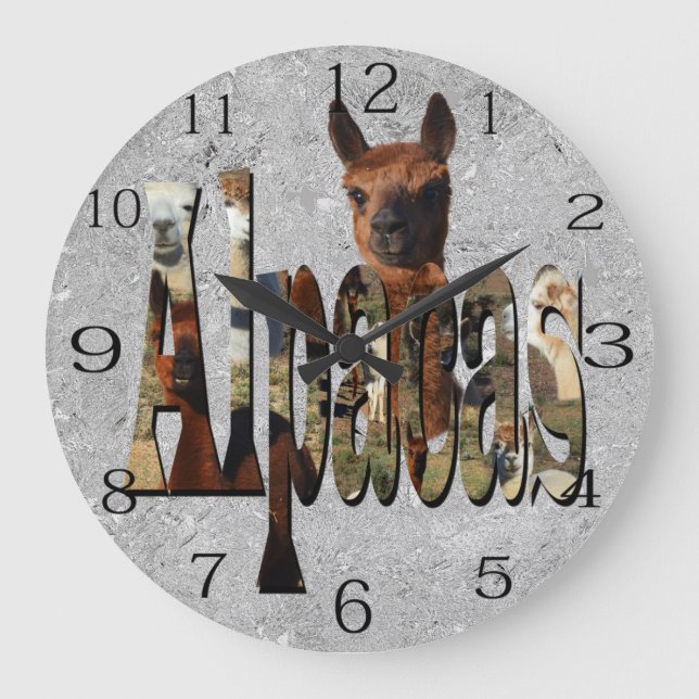 Brown Alpaca With Alpaca Logo On Silver, Large Clock (Front)