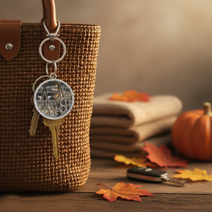 Brown American Alligator Skin Leather Print Key Ring