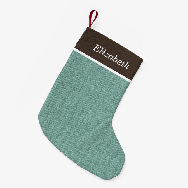 Brown and Aqua Rustic Holiday Monogram Small Christmas Stocking (Front (Hanging))