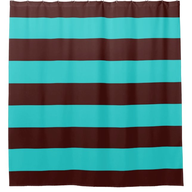 Brown and Aqua Stripes shower curtain (Front)