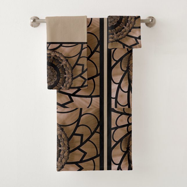 Brown and Beige Abstract Flower Bath Towel Set (Insitu)