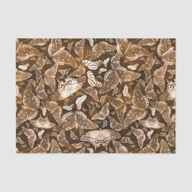 Brown and Beige Butterflies Pattern Tissue Paper (Front)