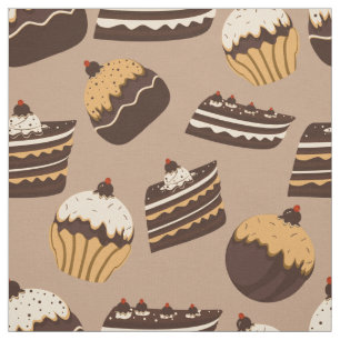 Brown And Beige Cakes & Cupcakes Pattern Fabric