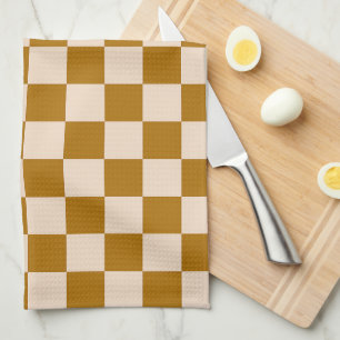 Brown and beige checkerboard pattern tea towel
