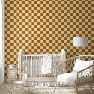 Brown and beige checkerboard pattern wallpaper
