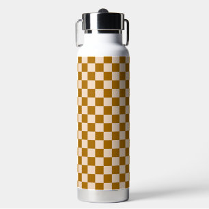 Brown and beige checkerboard pattern water bottle