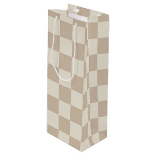 Brown and Beige Checkerboard Wine Gift Bag