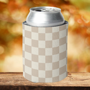Brown and Beige Chequerboard Can Cooler