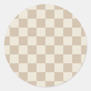 Brown and Beige Chequerboard Classic Round Sticker