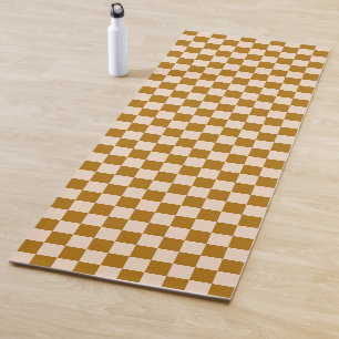 Brown and beige chequerboard pattern yoga mat