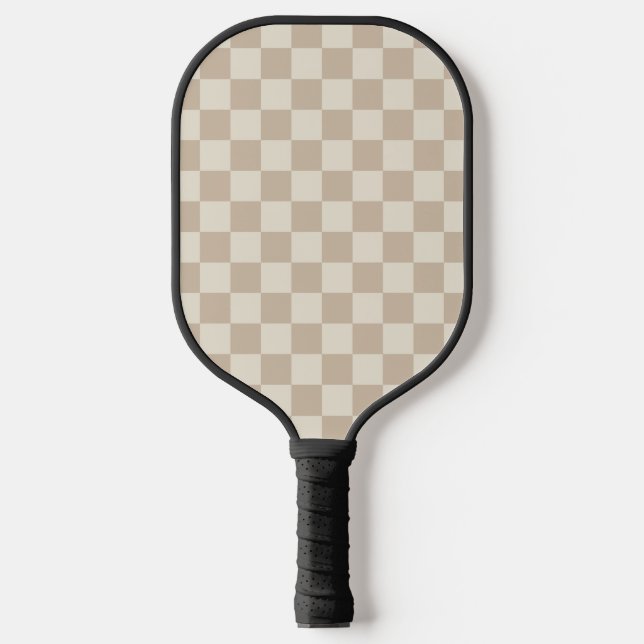 Brown and Beige Chequerboard Pickleball Paddle (Front)