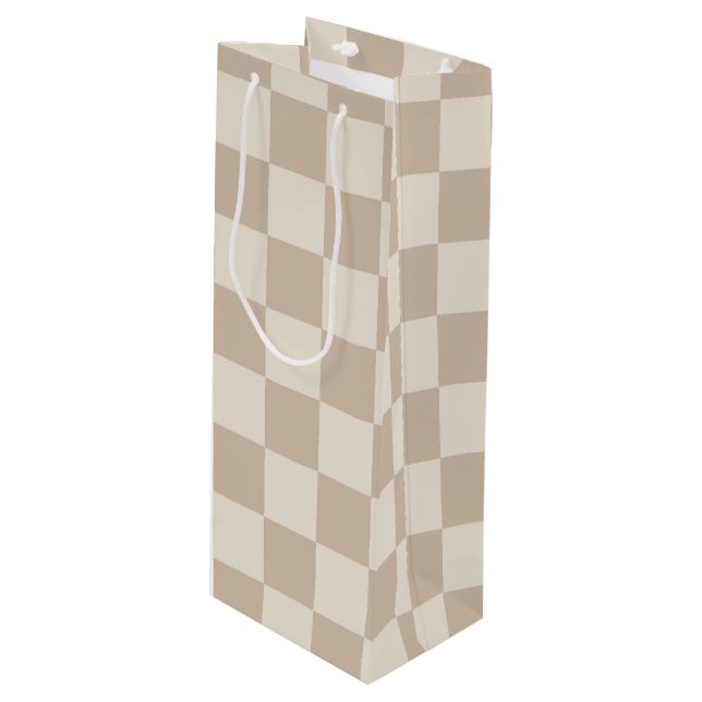Brown and Beige Chequerboard Wine Gift Bag (Front Angled)