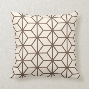 Brown and beige geometric art-deco pattern cushion
