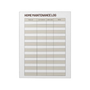 Brown and Beige Minimalist Home Maintenance Log Notepad