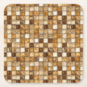 Brown and Beige Mosaic Tile Wall Square Paper Coaster