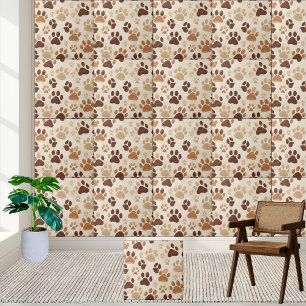 Brown and Beige Paw Print Pattern Tile