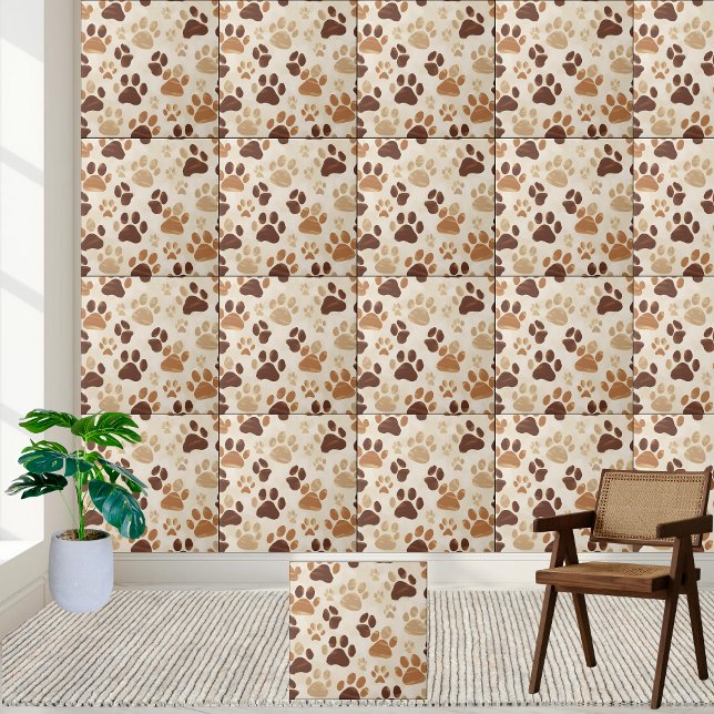 Brown and Beige Paw Print Pattern Tile (Brown and Beige Paw Print Pattern Tile)