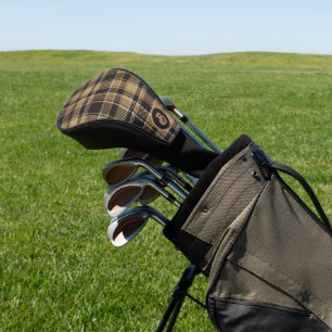 Brown and beige plaid pattern golf head cover