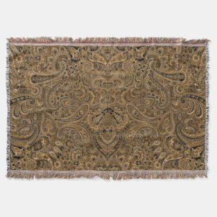 Brown And Beige Vintage Floral Paisley Throw Blanket