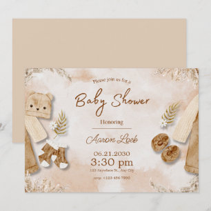 Brown And Beige Watercolor Illustrative Baby Showe Invitation