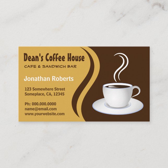 Brown and Beige Waves Coffee  House Shop Cafe Business Card (Front)