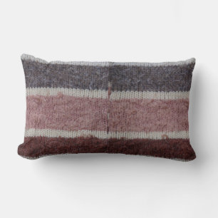 brown and biege diaganol striped hand knitted lumbar cushion