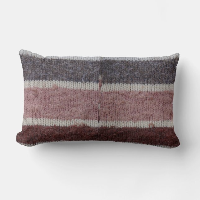 brown and biege diaganol striped hand knitted lumbar cushion (Front)