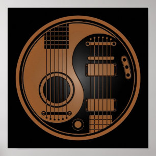 Brown and Black Acoustic Electric Guitars Yin Yang Poster