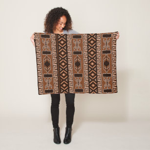 Brown And Black Aztec Pattern Fleece Blanket