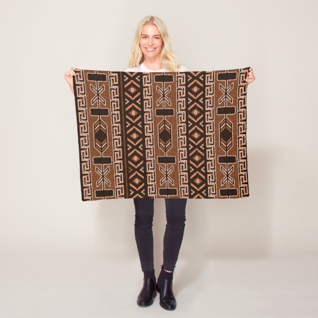 Brown And Black Aztec Pattern Fleece Blanket (In Situ)