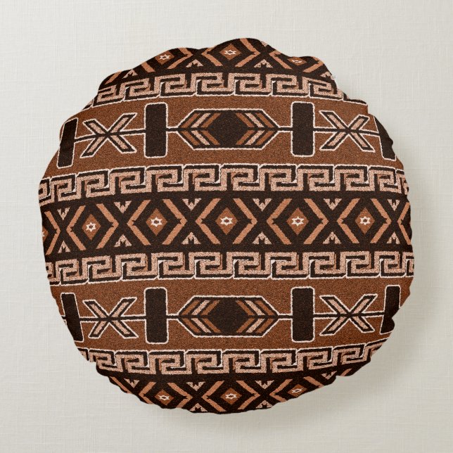 Brown And Black Aztec Pattern Southwestern Design Round Cushion (Back)