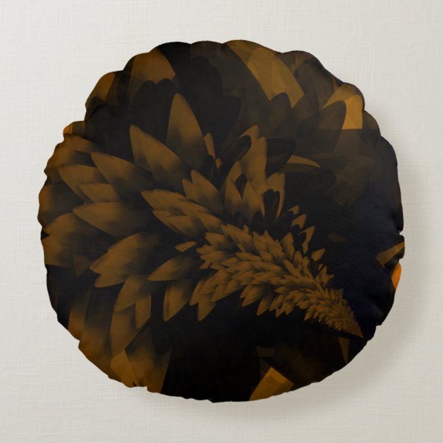 Brown and Black Bloom Round Cushion (Front)